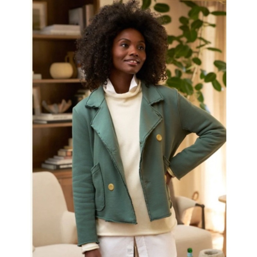Frank & Eileen Mini Belfast Crop Peacoat Green Triple Fleece‎ Cotton Jacket XL